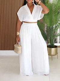 V-Neck Shirt & Wide-Leg Pants Set