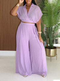V-Neck Shirt & Wide-Leg Pants Set