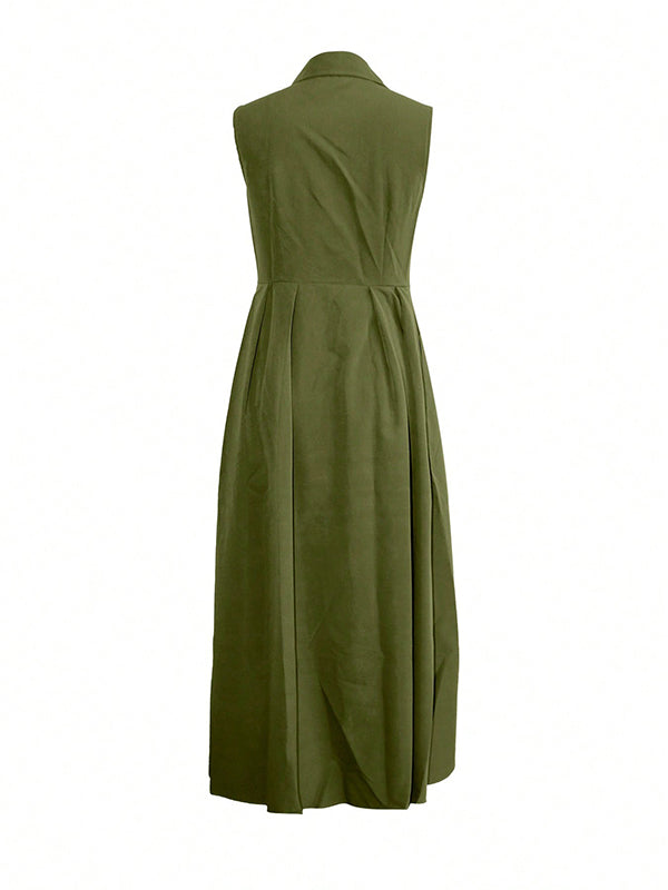 Solid Sleeveless Shirt Dress