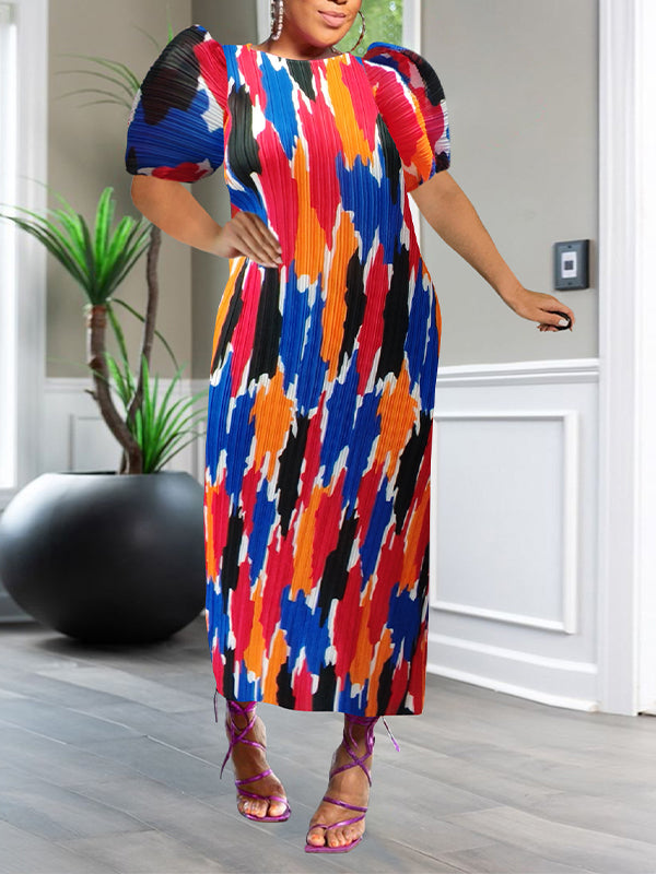 Printed Pleated Dress