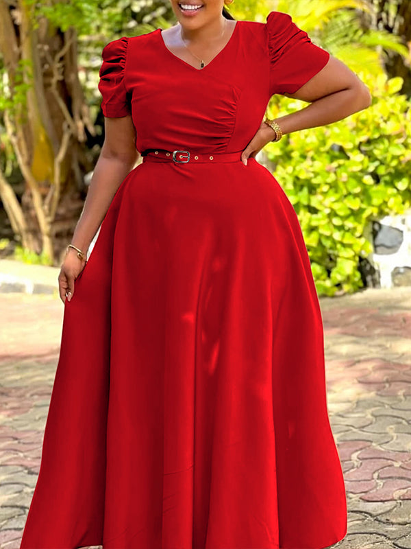 V-Neck Belted Dress