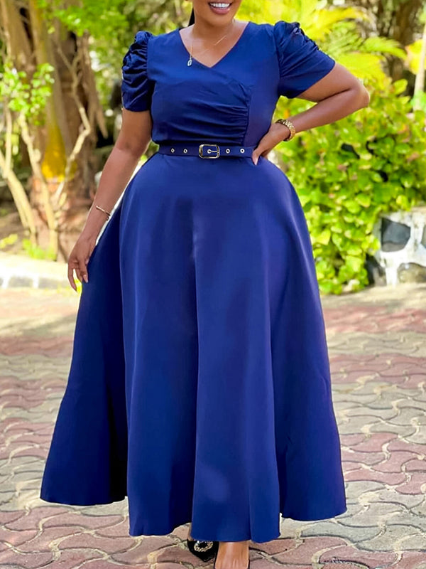V-Neck Belted Dress