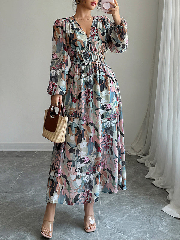 Printed V-Neck Dress