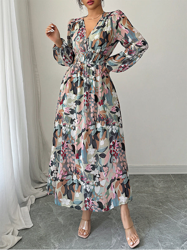Printed V-Neck Dress