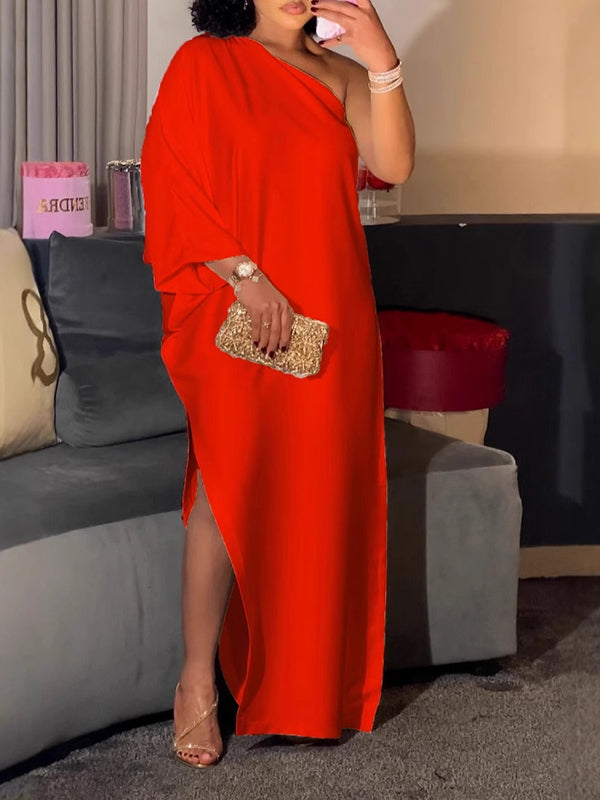 Solid One-Shoulder Maxi Dress