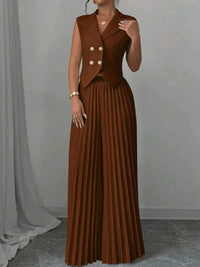Solid Vest & Pleated Pants Set