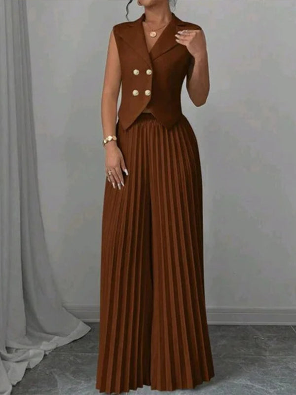 Solid Vest & Pleated Pants Set