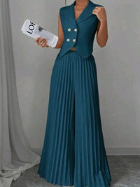 Solid Vest & Pleated Pants Set