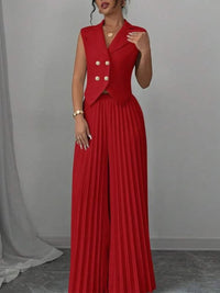 Solid Vest & Pleated Pants Set