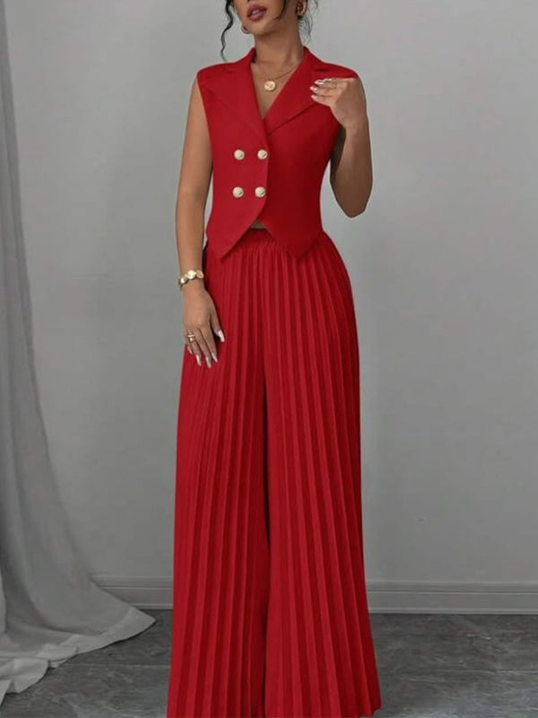 Solid Vest & Pleated Pants Set