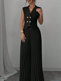 Solid Vest & Pleated Pants Set