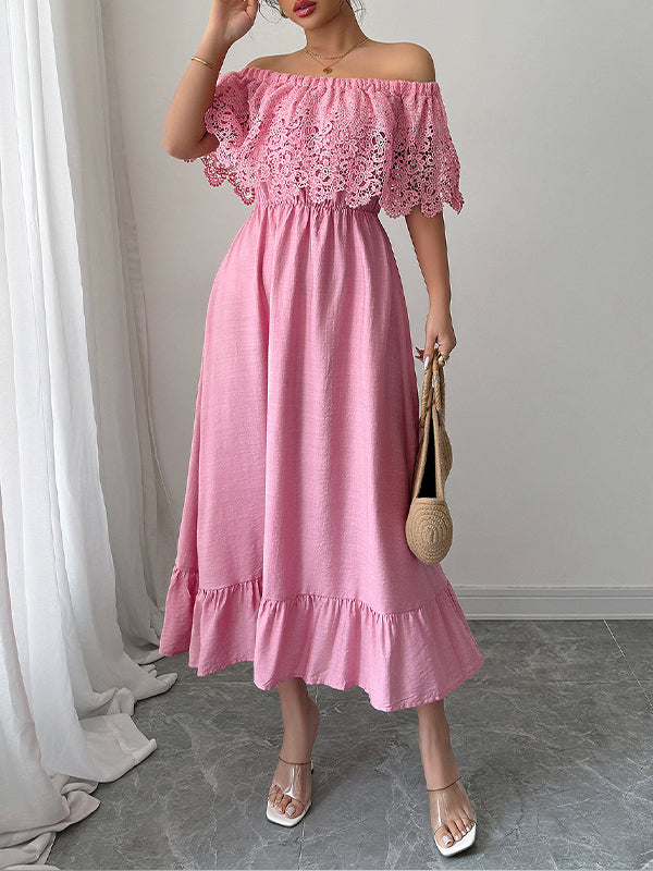 Lace-Combo Off-Shoulder Dress