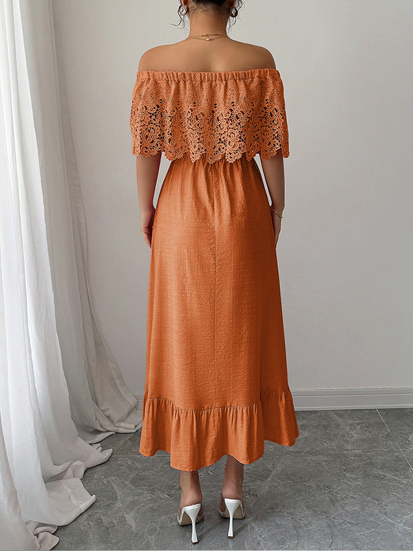 Lace-Combo Off-Shoulder Dress