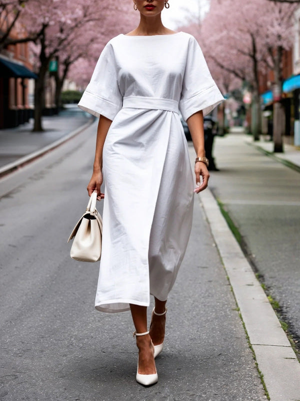 Solid Tied Midi Dress