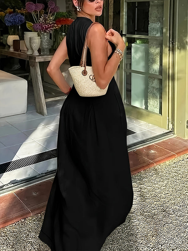 Solid Zip-Front Sleeveless Dress