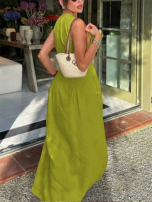Solid Zip-Front Sleeveless Dress