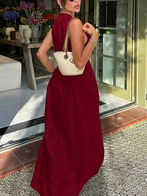 Solid Zip-Front Sleeveless Dress