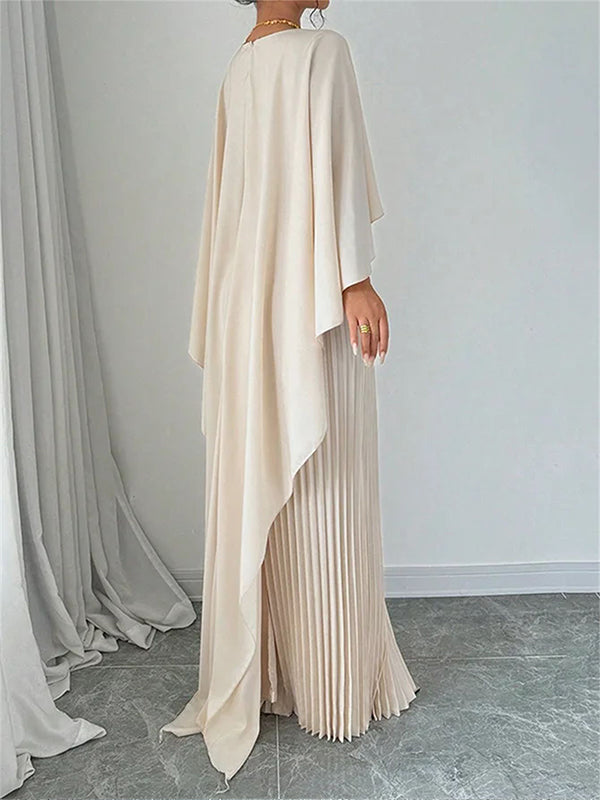 Solid Draped Pleated Dress