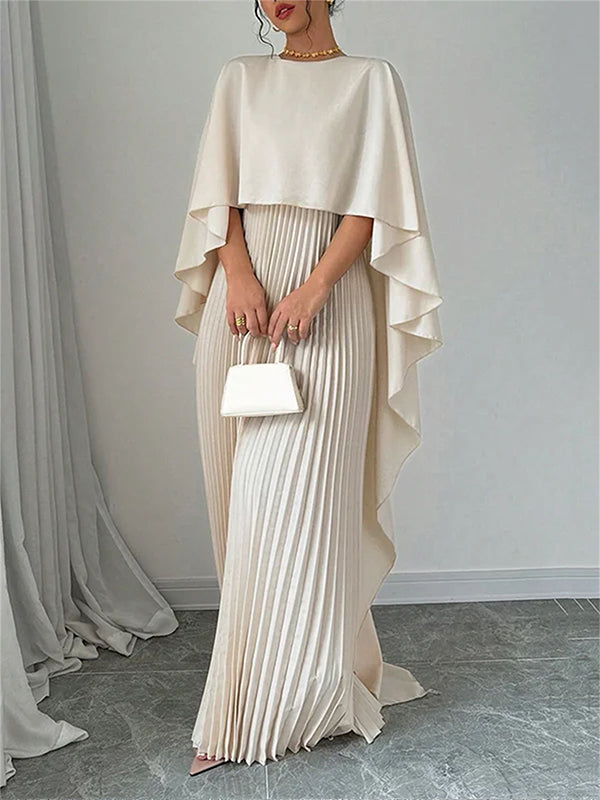 Solid Draped Pleated Dress