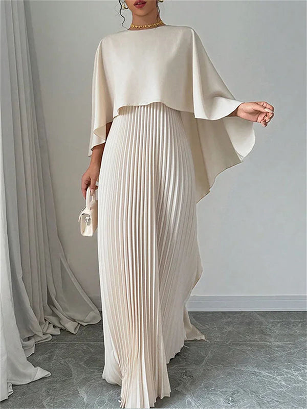Solid Draped Pleated Dress