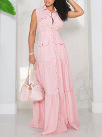 Solid Sleeveless Shirt Dress