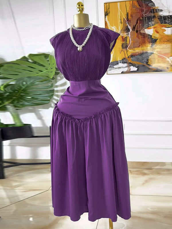 Solid Ruched Frilled Dress