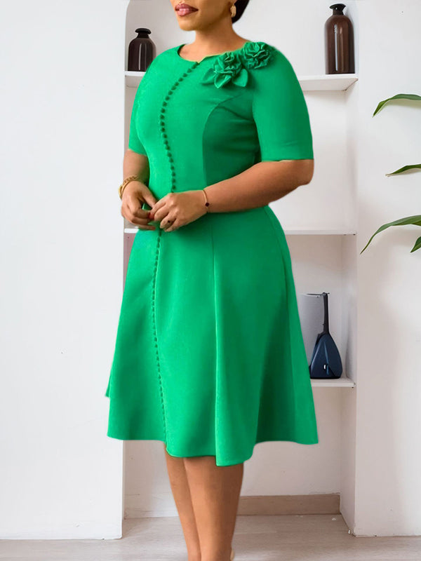 Round-Neck Floral Midi Dress