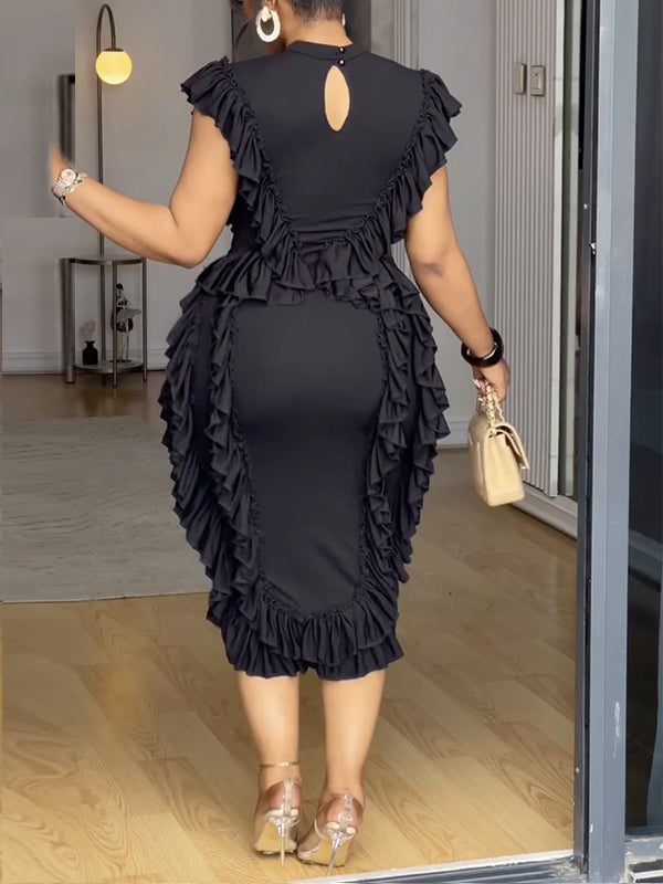 Solid Ruffle Bodycon Dress