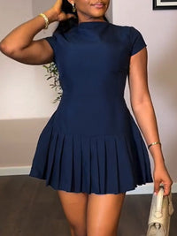 Solid Pleated Mini Dress