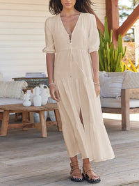 V-Neck Button-Front Dress