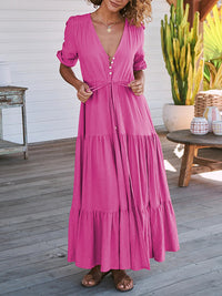 V-Neck Button-Front Dress
