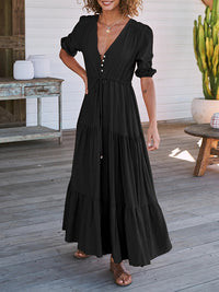 V-Neck Button-Front Dress