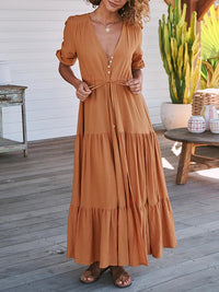 V-Neck Button-Front Dress