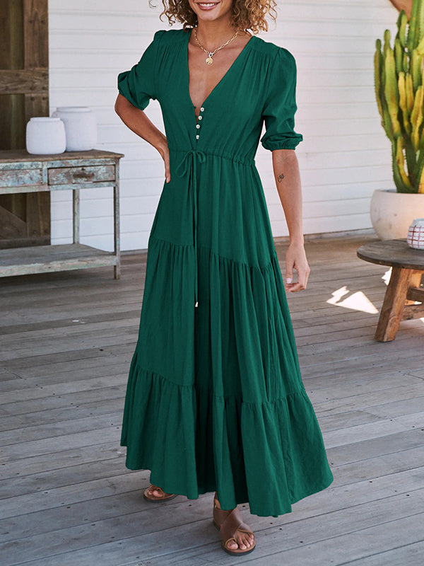 V-Neck Button-Front Dress