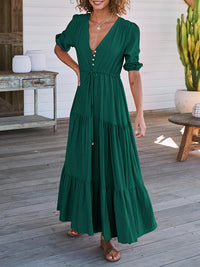 V-Neck Button-Front Dress