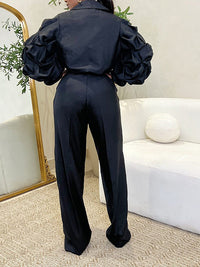 Ruched-Sleeve Blazer & Pants Set