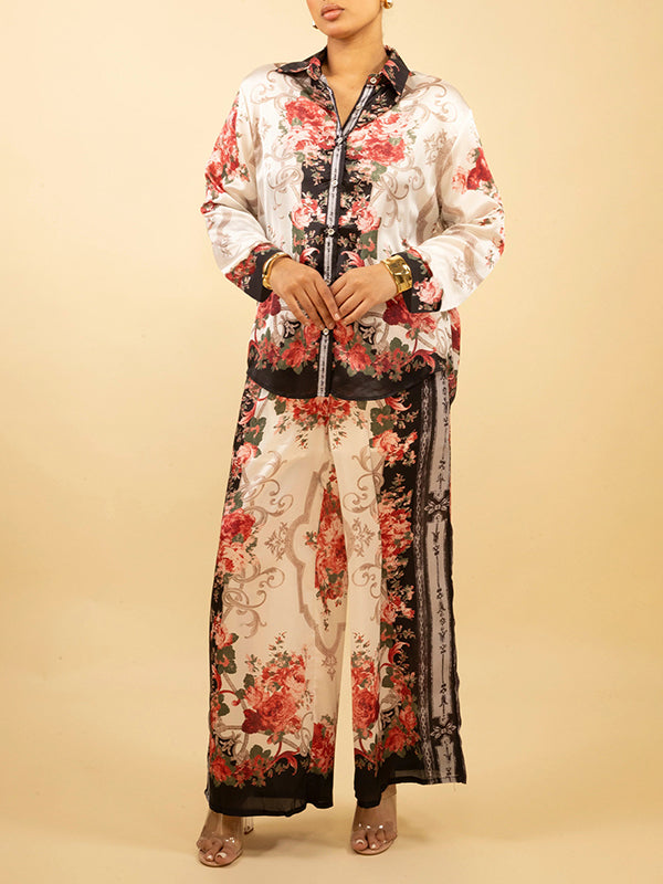 Printed Shirt & Wide-Leg Pants Set