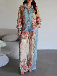 Printed Shirt & Wide-Leg Pants Set