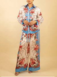 Printed Shirt & Wide-Leg Pants Set