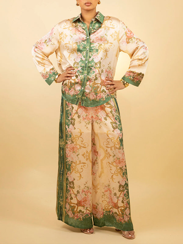 Printed Shirt & Wide-Leg Pants Set