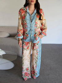 Printed Shirt & Wide-Leg Pants Set