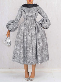 Printed Puff-Sleeve Midi Dress