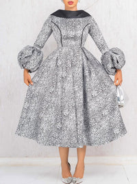 Printed Puff-Sleeve Midi Dress