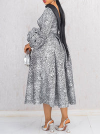 Printed Puff-Sleeve Midi Dress