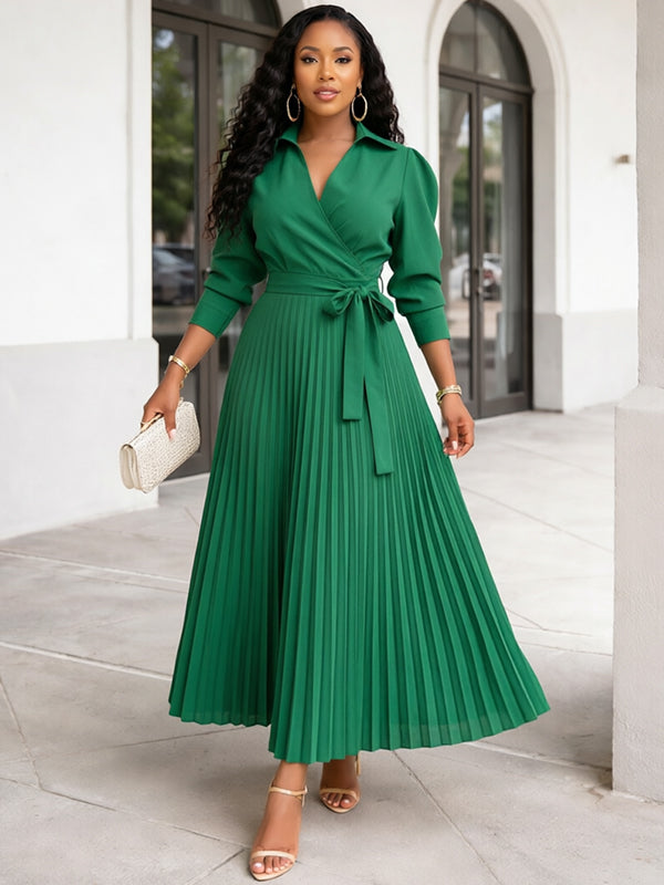 Solid Pleated Shirt Dress