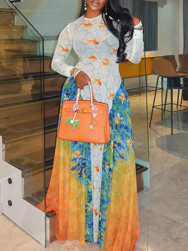 Printed Combo Maxi Dress