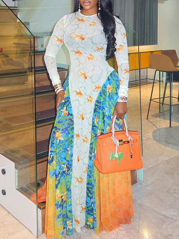 Printed Combo Maxi Dress
