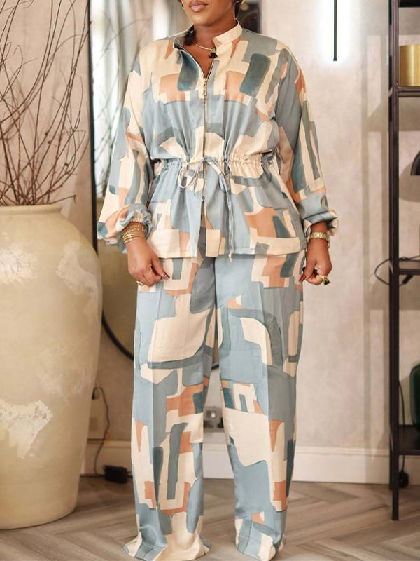 Printed Drawstring Shirt & Pants Set