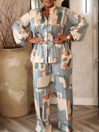 Printed Drawstring Shirt & Pants Set