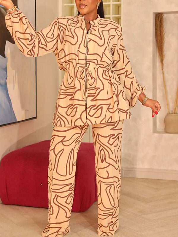 Printed Drawstring Shirt & Pants Set